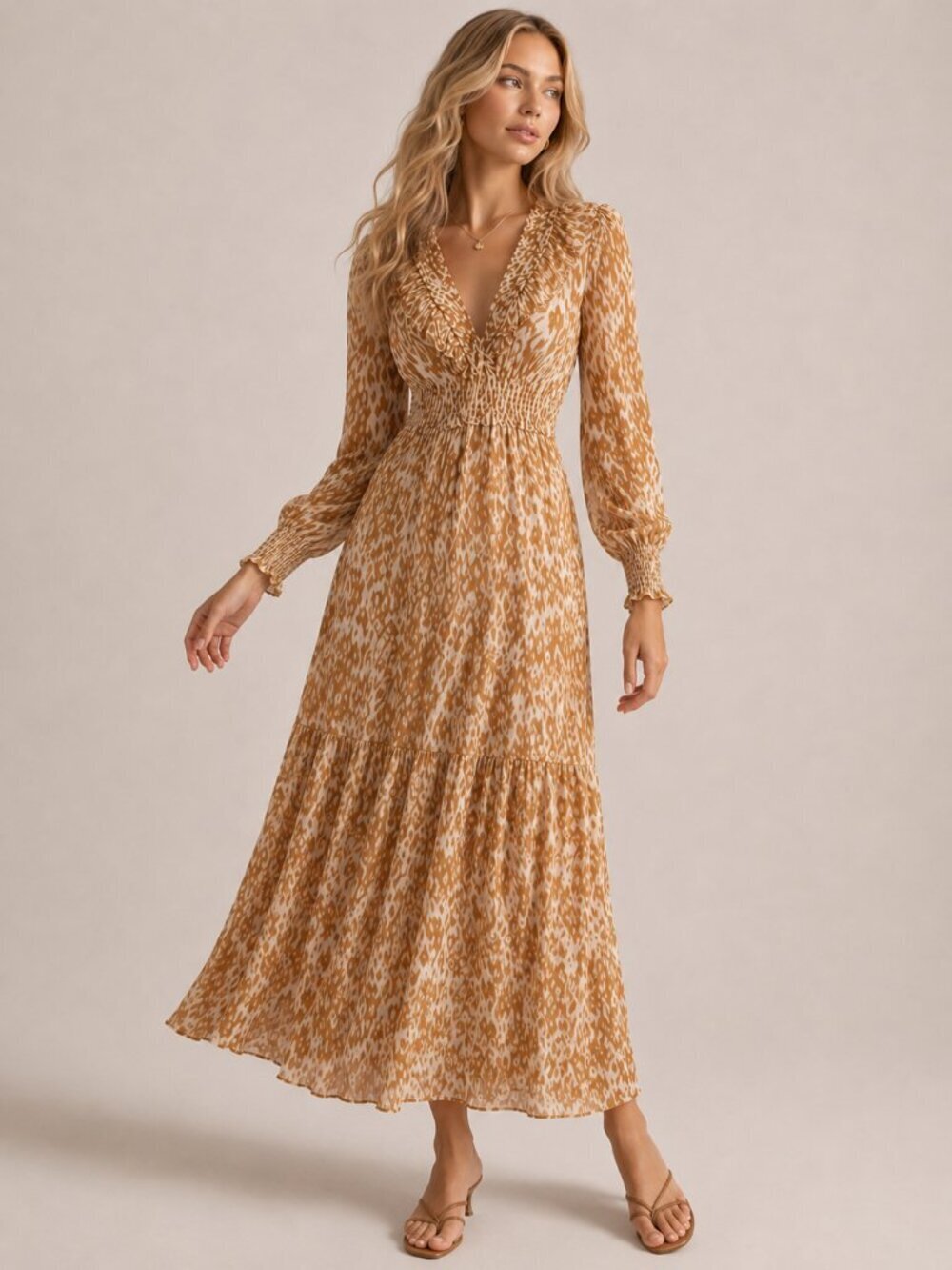 Anthropologie Odetta Midi Dress Ruffle V-Neck Romantic Medium